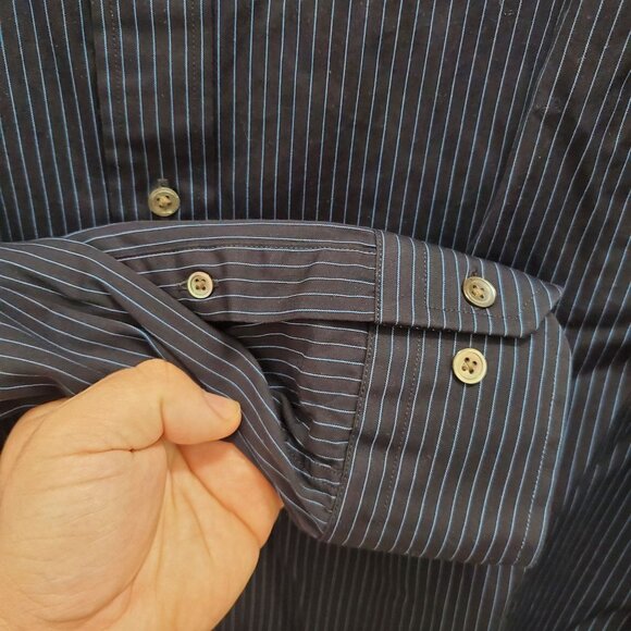 Express Design Studio 80s 2-Ply Cotton Modern Fit Navy Blue Stripe Dress Shirt L - Picture 3 of 7